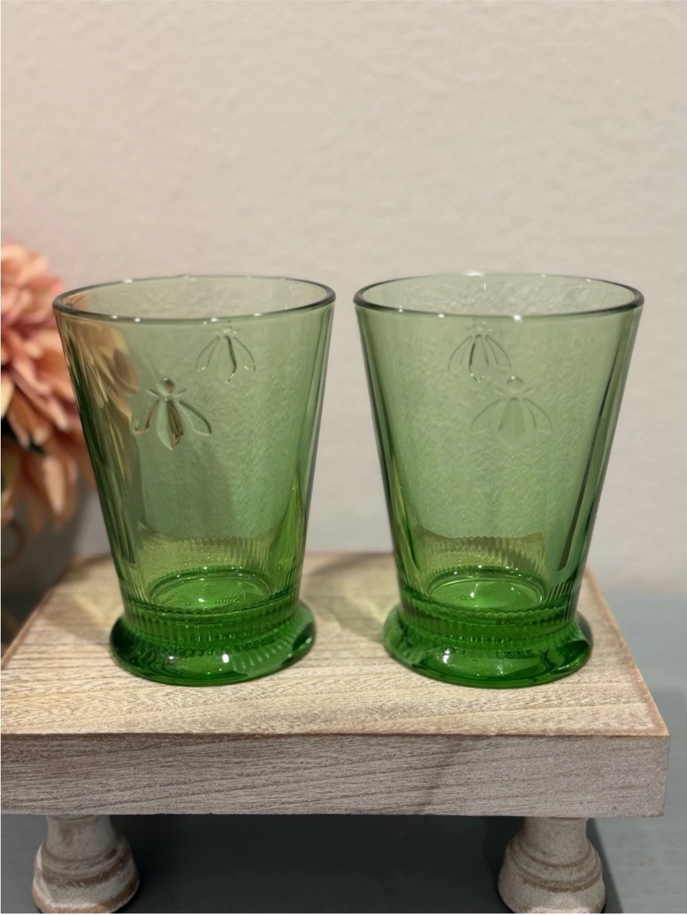 2 La Rochere Bee Reine Large Mint Green Glasses Tumblers Embossed -
France New